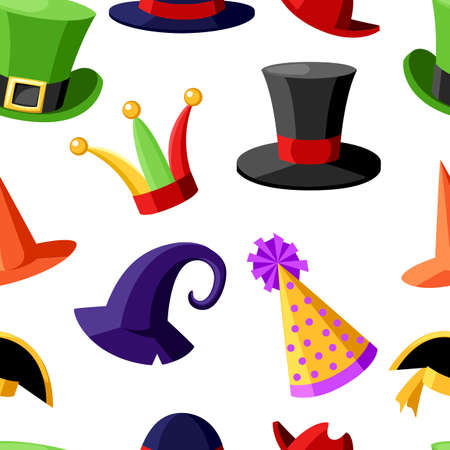 Seamless pattern fun carnival festive collection of cute celebration and disguise hat vector illustration on white background website page and mobile app design.のイラスト素材