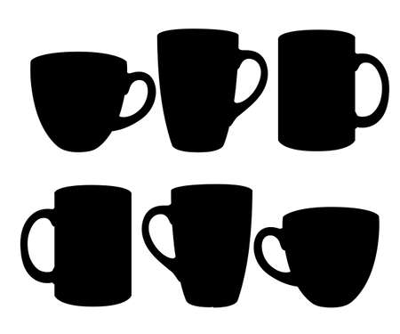 Set of mugs black silhouettes symbols and signs for design icon cup vector illustration on white background.のイラスト素材