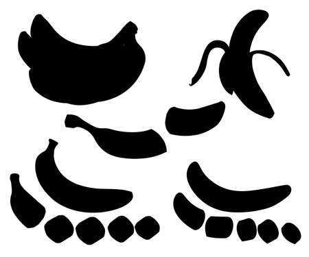 Silhouettes of banana Vector illustration of bananas and slicesのイラスト素材