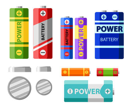 Battery pack. Primary cells or non-rechargeable batteries. Secondary cells or accumulators. Car battery. Illustration of the strength of the bank.のイラスト素材