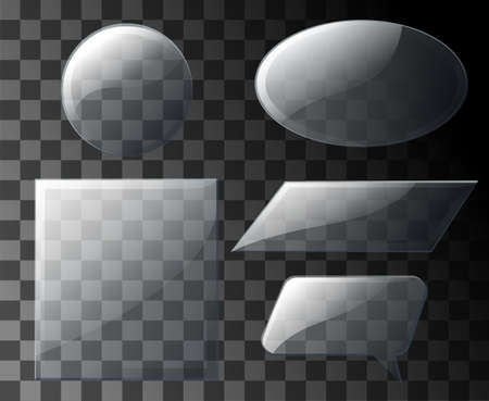Glass plates set. Glass in the form of geometric shapes. Vector glass banners on transparent background.のイラスト素材