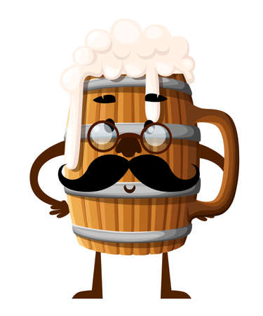 Cartoon style character design Wooden beer mug with black mustache.のイラスト素材