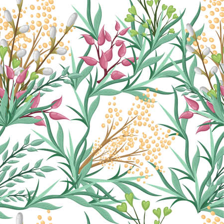 Pattern with floral elements and leaves Decorative elements for your design.のイラスト素材