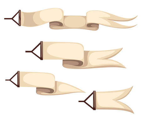 Beige ribbon set. Air banners for plane and hot air balloons. Cartoon style design. Vector illustration isolated on white background.のイラスト素材