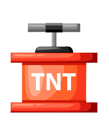 Retro handle detonator for dynamite. Bomb ready to explosion. Cartoon style design. Vector illustration isolated on white background.のイラスト素材