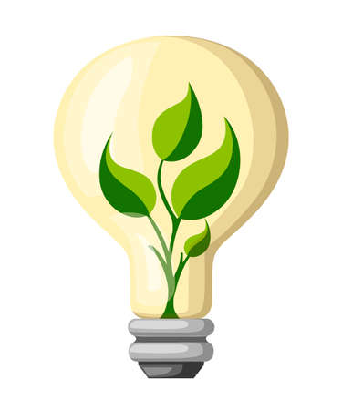 Ecology light bulb. Eco lamp with a plant inside. Green ecological concept. Vector illustration isolated on white background.のイラスト素材