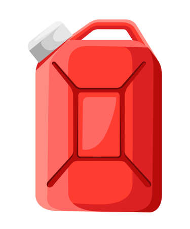 Red fuel canister icon. Fuel container jerrycan. Gasoline canister. Flat design style. Vector illustration isolated on white background.のイラスト素材