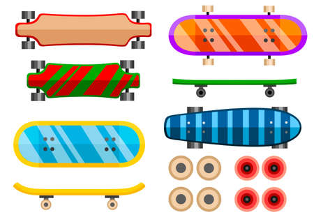 Collection of skateboard. Flat vector icon. Skateboard different sides illustration. Cartoon vector illustration isolated on white background.のイラスト素材