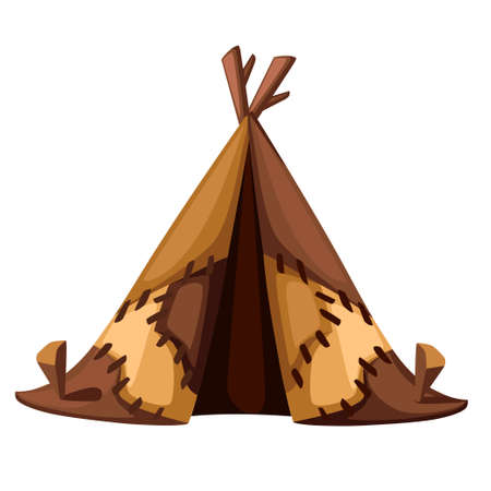 Ancient man hut. Prehistoric house from skins leather. BC tent. Flat style design. Stone age. Vector illustration isolated on white background.のイラスト素材