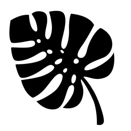 Black silhouette. Tropical leaves. Exotical jungle leaf. Vector floral element. Isolated on white background.のイラスト素材