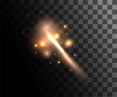 Glowing light. Abstract yellow effect. Golden vector light effects with particles decoration isolated on the transparent background.のイラスト素材