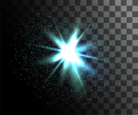 Glowing light. Abstract turquoise effect. Vector light effects with particles decoration isolated on the transparent background.のイラスト素材
