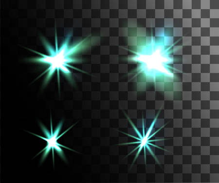 Glowing light set. Abstract turquoise effect. Vector light effects with particles decoration isolated on the transparent background.のイラスト素材