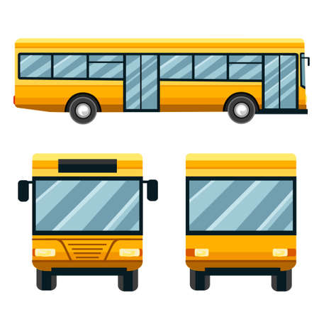 Yellow city bus. Public transport illustration. Flat design style. Isolated on white background. Two front option.のイラスト素材