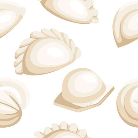 Seamless pattern. Dumplings, vareniki, pelmeni, ravioli illustration Flat vector on white backgroundのイラスト素材