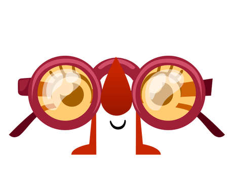 Round glasses mascot. Cartoon character design. Glasses with eyes and nose. Flat vector illustration isolated on white background.のイラスト素材