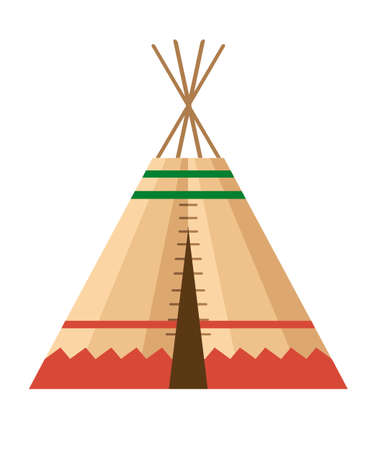 Indian tent or wigwam. Dwelling of north nations of Canada, Siberia, North America. Leather House. Flat vector Illustration on a white background.のイラスト素材