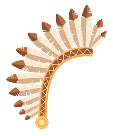 Indian headdress. Warbonnet icon. Headdress with feathers. Flat vector illustration isolated on white background.のイラスト素材