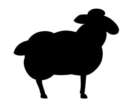 Black silhouette. White sheep. Farm domestic animal. Flat style animal design. Vector illustration isolated on white background.のイラスト素材