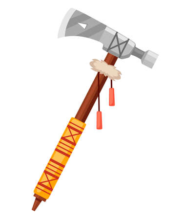 Tomahawk axe. Light ax used as a tool or weapon by American Indians. Weapon with traditional native design. Flat vector illustration isolated on white background.のイラスト素材