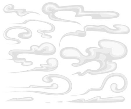 Smoke effect in flat style. Steam clouds, fog, watery vapour or dust. Clipart element for game or animation. Vector illustration isolated on white background.のイラスト素材