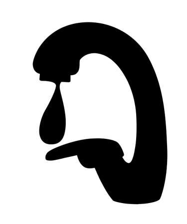 Black silhouette. Kitchen faucet with water drop. Stainless steel, composition metal. Flat vector illustration isolated on white background.のイラスト素材