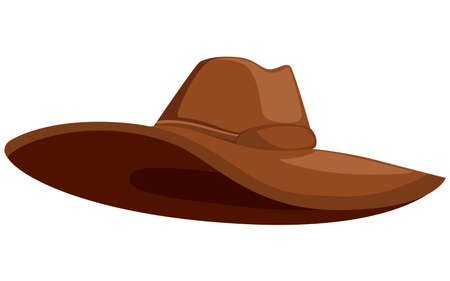 Brown classic cowboy hat. Element of clothes sheriff or cowboys. Western style hat. Flat vector illustration isolated on white background.のイラスト素材