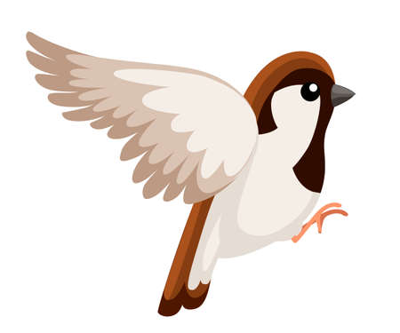 Side view of flying Sparrow bird. Flat cartoon character design.のイラスト素材