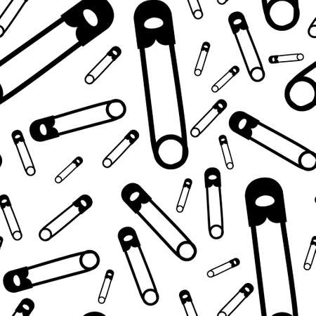 Black silhouette. Metal paper clips seamless pattern. Flat vector illustration on white background.のイラスト素材