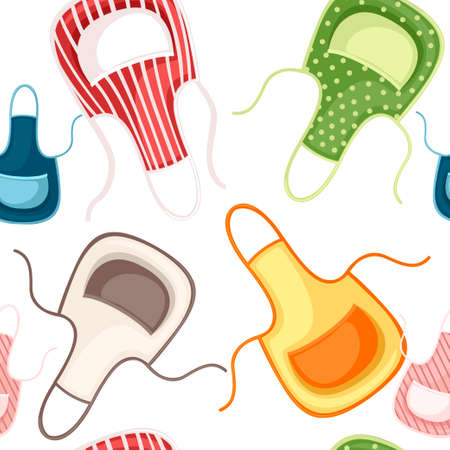 Set of colored kitchen apron. Cartoon flat style illustration on whiteのイラスト素材