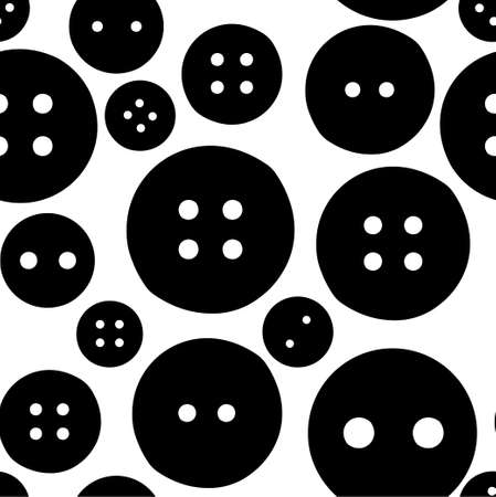 Black silhouette. Seamless pattern. Plastic sewing buttons. Background for textile. Flat vector...