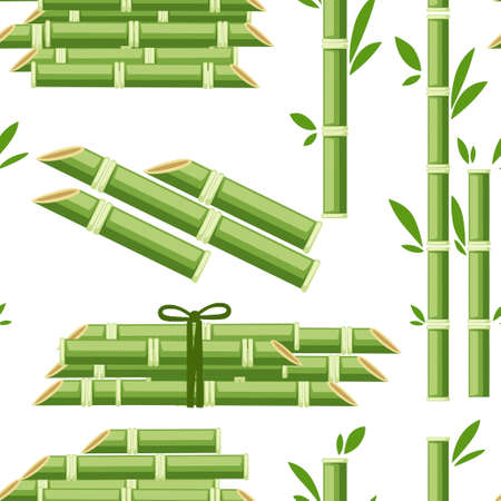 Seamless pattern. Sugar plant agricultural crops. Sugar cane with leaf. Ingredient for sweet food and dessert. Flat vector illustration isolated on white background.のイラスト素材