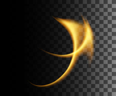 Glowing light. Abstract yellow effect. Golden vector light effects with particles decoration isolated on the transparent background. Spinning circle with bright leaves.のイラスト素材