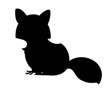 Black silhouette. Cute raccoon. North American raccoon, native mammal. Cartoon animal design. Flat vector illustration isolated on white background. Forest inhabitant.のイラスト素材