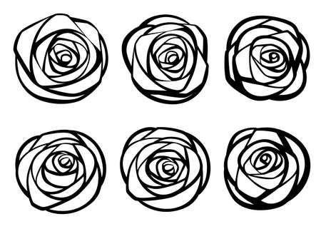 Flat vector elements set of red roses bud. Floral icon set. Different of shapes. Flat vector illustration isolated on white background. Line style icon.のイラスト素材