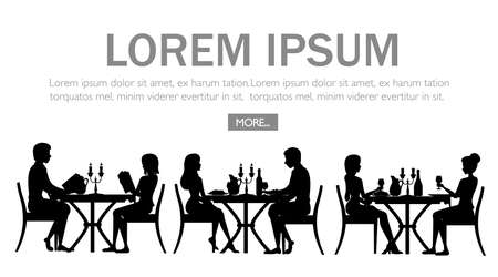 Black silhouette. Man and woman on date in restaurant.のイラスト素材