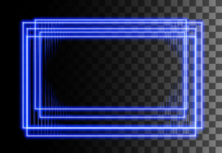 Neon style abstract rectangular frame. Blue effect frame. Glittering, glowing border.のイラスト素材