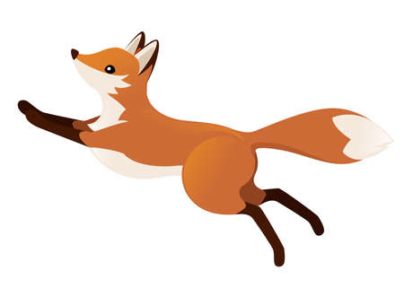Cute red fox jumping. Cartoon animal character design. Forest animal. Flat vector illustration isolated on white background.のイラスト素材