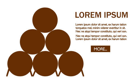 Brown silhouette. Stack of wooden alcohol barrel. Drink container. Barrel for beer or wine. Great...