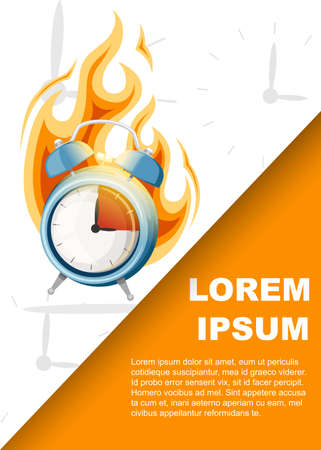 Blue alarm clock in a fire. Burning clock.のイラスト素材