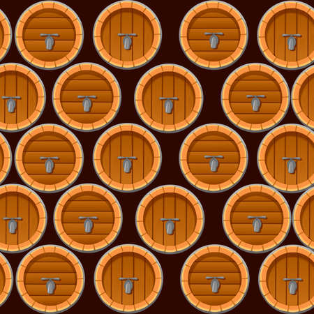 Seamless pattern of wooden wine or beer barrels flatのイラスト素材