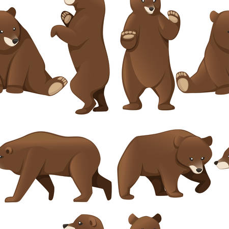 Seamless pattern of grizzly bears. North America animal, brown bear.