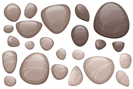 Set of smooth stones or pebbles flat vector illustration isolated on white background.のイラスト素材