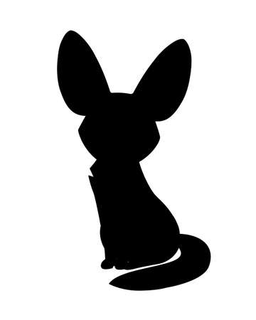Black silhouette cute fennec fox sit on floor flat vector illustration cartoon animal design white background front view.のイラスト素材