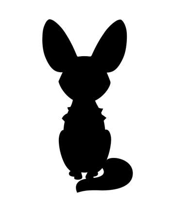 Black silhouette cute fennec fox sit on floor flat vector illustration cartoon animal design white background front view.のイラスト素材