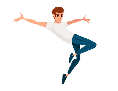 Happy jumping man cartoon character design flat vector illustration isolated on white background.