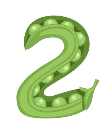 Green peas number 2 style vegetable food cartoon design flat vector illustration isolated on white background.のイラスト素材