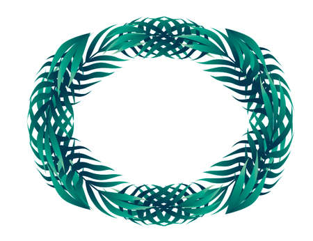 Tropical leaves in circle floral design frame concept flat vector illustration on white background.のイラスト素材
