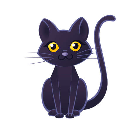Cute adorable black cat cartoon animal design flat vector illustration on white background.のイラスト素材