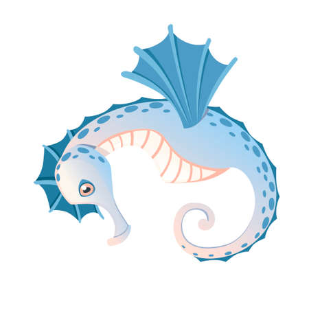Cute adorable blue seahorse cartoon sea animal design flat vector illustration isolated on white background.のイラスト素材